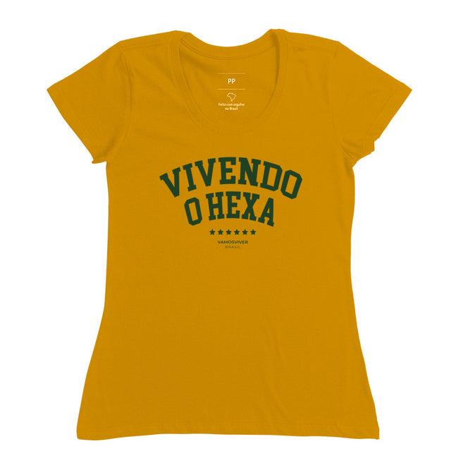 Camiseta Baby Look Vivendo o Hexa