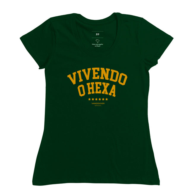 Camiseta Baby Look Vivendo o Hexa